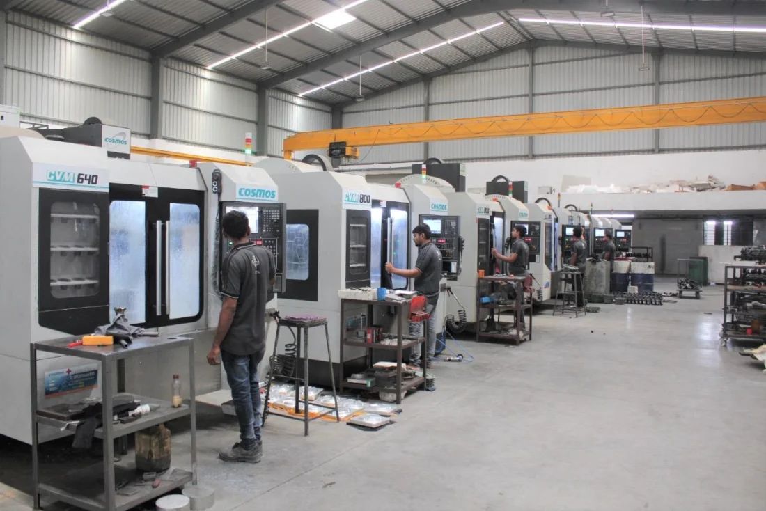 Rows of advanced VMC machines operating in the PTPL machine shop
